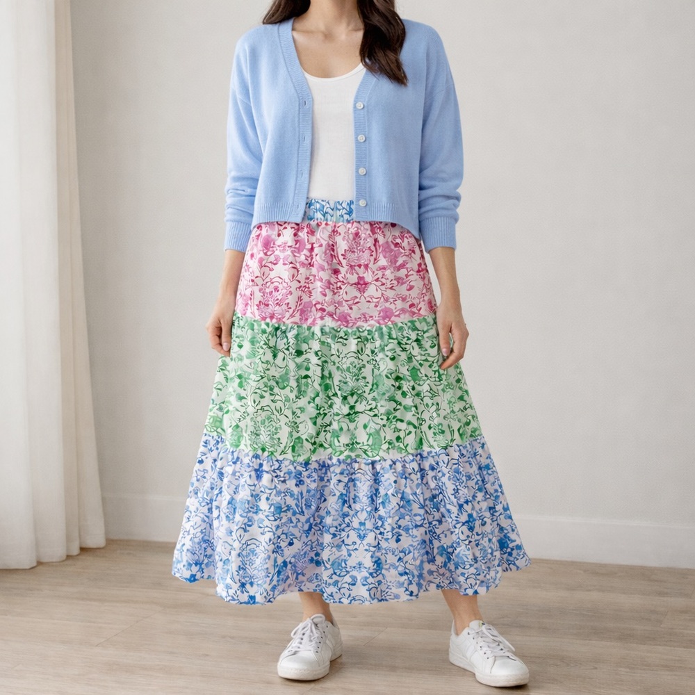Roller Rabbit Tiered Printed Maxi Skirt Size: Medium